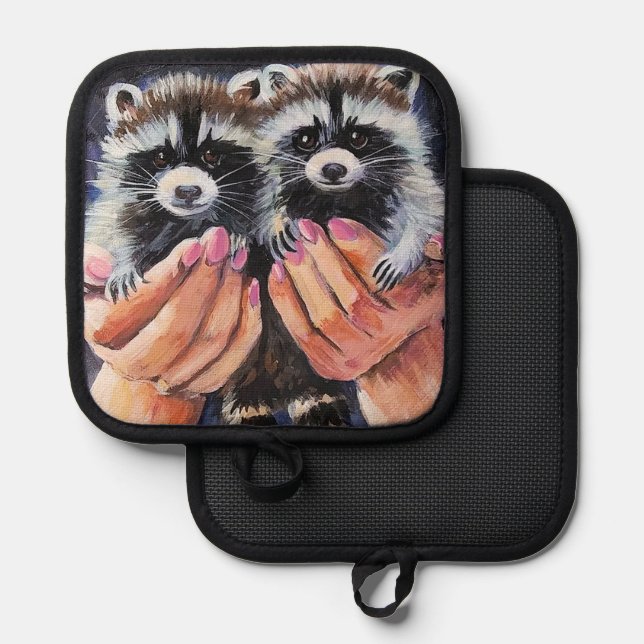 Racoon and Helping Hands Pot Holders (Front/Back)