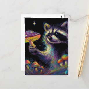 Racoon and Mushrooms Postcard
