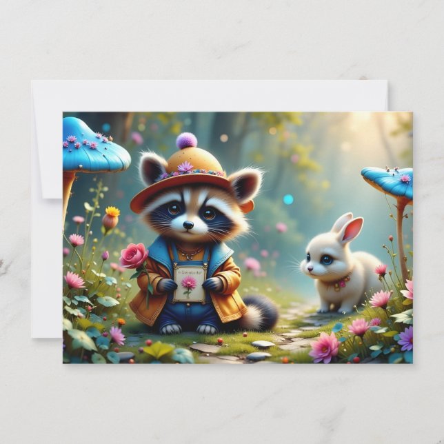 Racoon and rabbit with greeting card (Front)