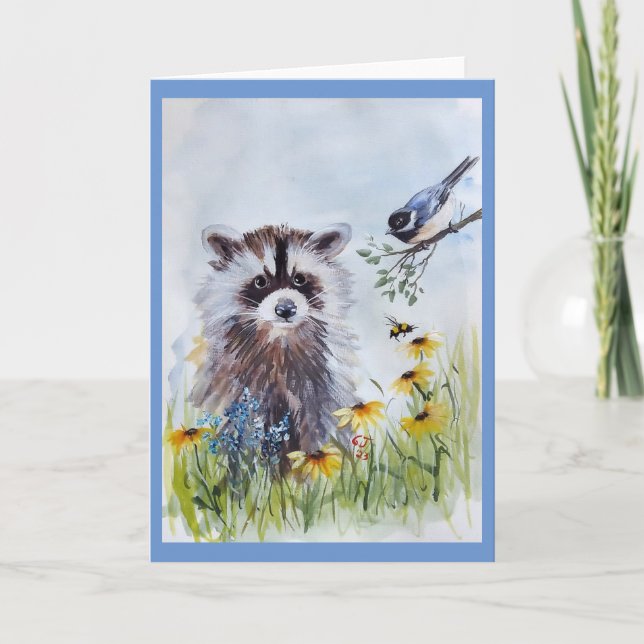 Racoon and Spring Friends Blank Greeting Card (Front)