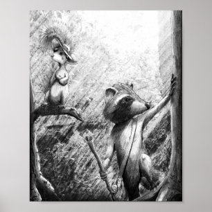 Racoon and Squirrel Hiking Art (The Path) Poster