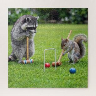 Racoon and Squirrel Playing Croquet Jigsaw Puzzle