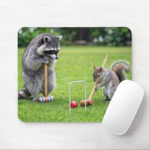 Racoon and Squirrel Playing Croquet Mouse Mat