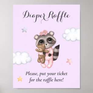 Racoon Animal Baby Shower Lavender Diaper Raffle Poster