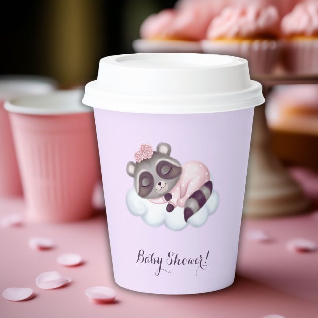 Racoon Animal Baby Shower Lavender Paper Cups (Gentle Raccoon Animal Girl Baby Shower Paper Cups)