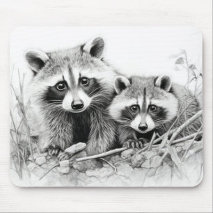 Racoon Animal Discovery Wild Nature Ink Sketch  Mouse Mat