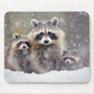 Racoon Animal Family Wandering Nature Mouse Mat