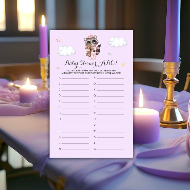 Racoon Animal Girl Baby Shower Game ABC (Gentle Raccoon Animal Girl Baby Shower Game ABC)