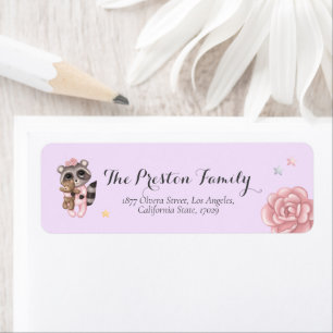 Racoon Animal Girl Baby Shower Return Address