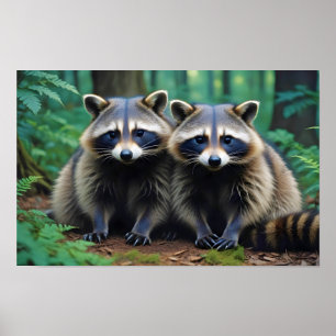 Racoon Animal Nature Wildlife Affection Caring Poster