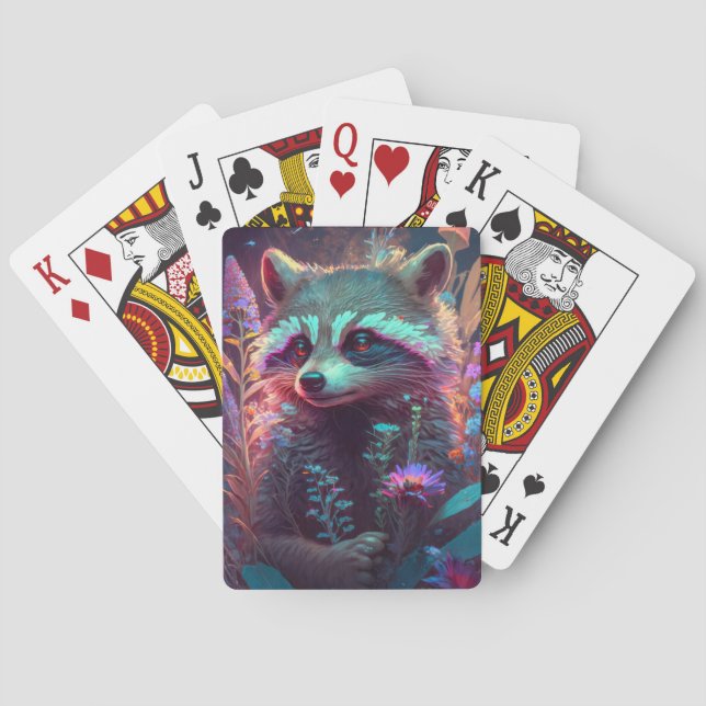 Racoon Animal Portrait Painting Wildlife Outdoors Playing Cards (Back)