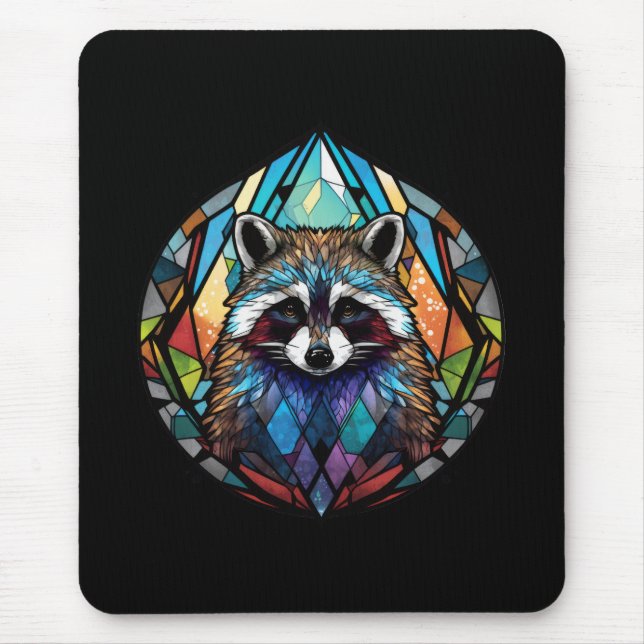 Racoon Animal Portrait Stained Glass Wildlife Art Mouse Mat (Front)