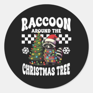 Racoon Around Christmas Tree Racoon Lover Funny Classic Round Sticker