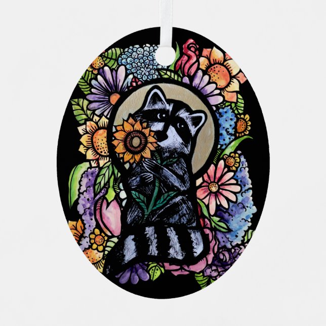 Racoon Art Flower Raccoons Design with Sunflower  Metal Tree Decoration (Front)