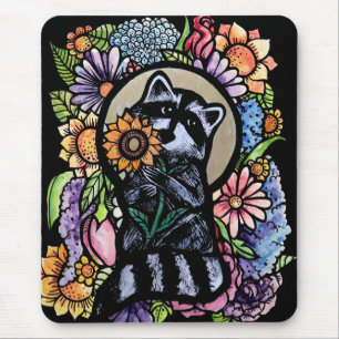 Racoon Art Flower Raccoons Design with Sunflower  Mouse Mat