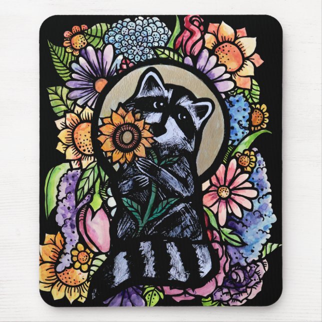 Racoon Art Flower Raccoons Design with Sunflower  Mouse Mat (Front)