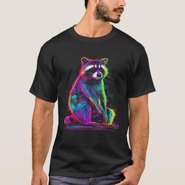 Racoon Artwork Colourful Animal Racoon T Shirt (Front)