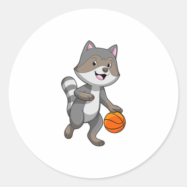 Racoon as Basketball player with Basketball Classic Round Sticker (Front)