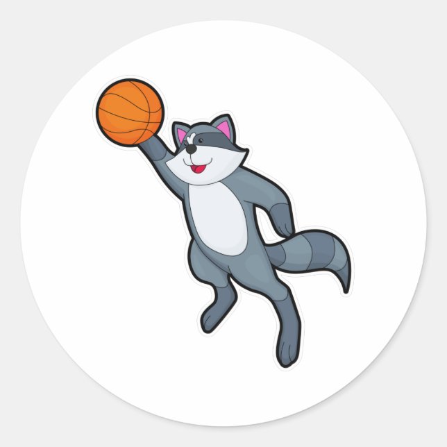 Racoon as Basketball player with Basketball Classic Round Sticker (Front)