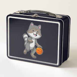 Racoon as Basketball player with Basketball Metal Lunch Box