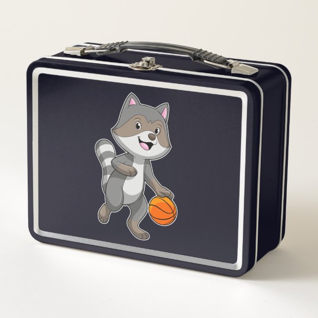 Racoon as Basketball player with Basketball Metal Lunch Box (Front)