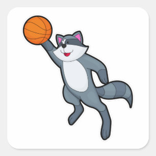 Racoon as Basketball player with Basketball Square Sticker