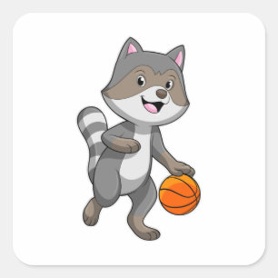 Racoon as Basketball player with Basketball Square Sticker