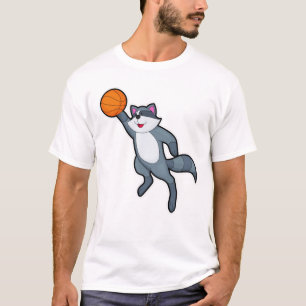 Racoon as Basketball player with Basketball T-Shirt