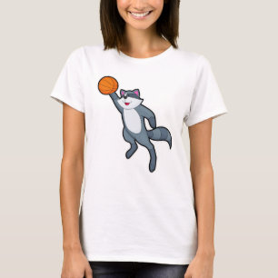 Racoon as Basketball player with Basketball T-Shirt