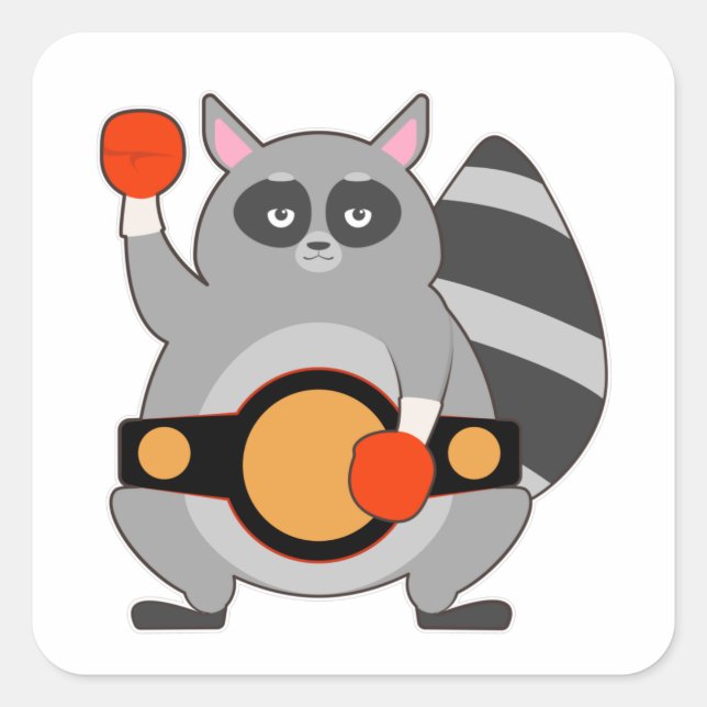 Racoon as Boxing champ with Belt Square Sticker (Front)