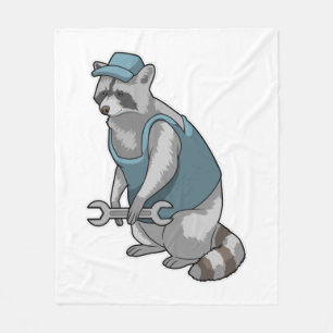 Racoon as Craftsman with Wrench Fleece Blanket