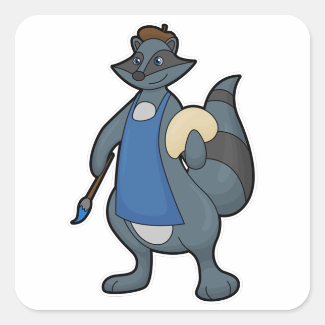 Racoon as Painter with Paintbrush Square Sticker (Front)