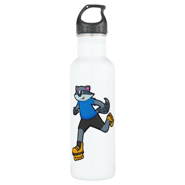 Racoon as Skater with Inline skates 710 Ml Water Bottle (Front)