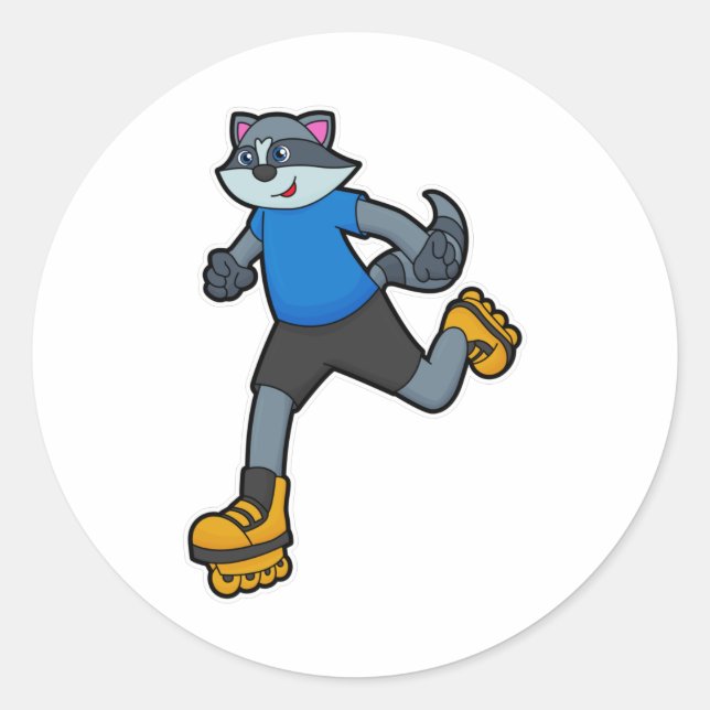 Racoon as Skater with Inline skates Classic Round Sticker (Front)