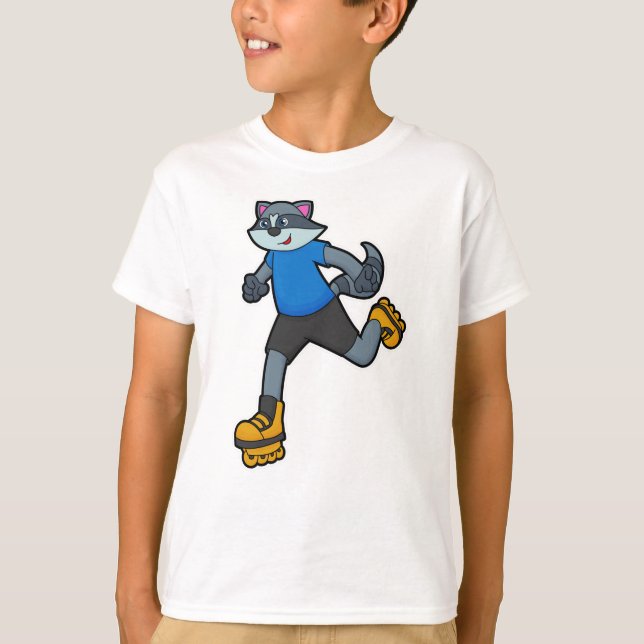 Racoon as Skater with Inline skates T-Shirt (Front)