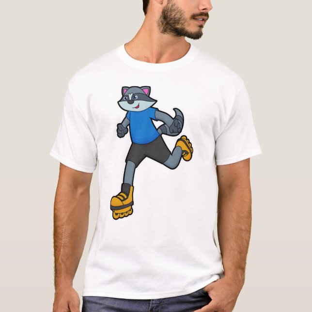 Racoon as Skater with Inline skates T-Shirt (Front)