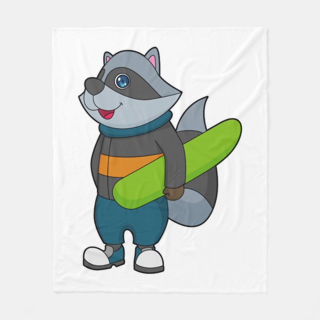 Racoon as Snowboarder with Snowboard Fleece Blanket (Front)