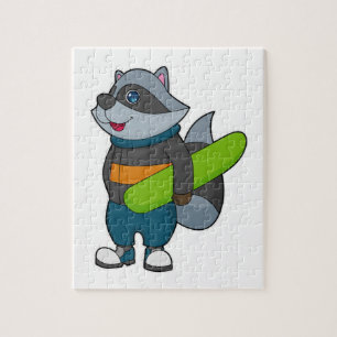Racoon as Snowboarder with Snowboard Jigsaw Puzzle