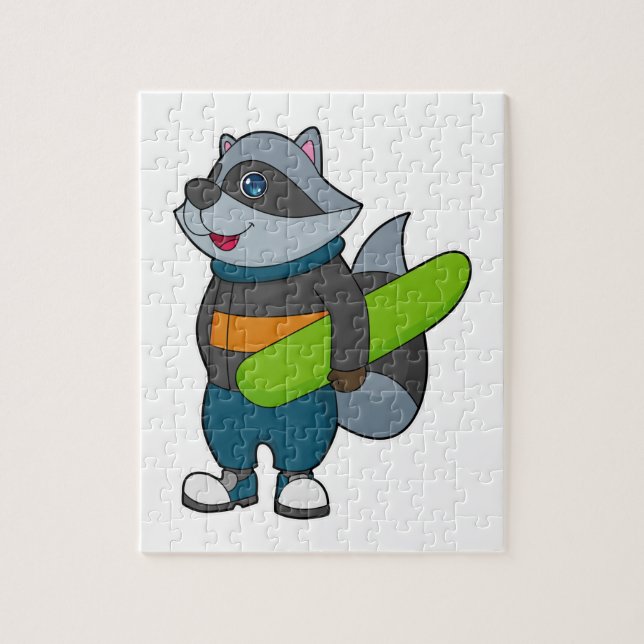 Racoon as Snowboarder with Snowboard Jigsaw Puzzle (Vertical)