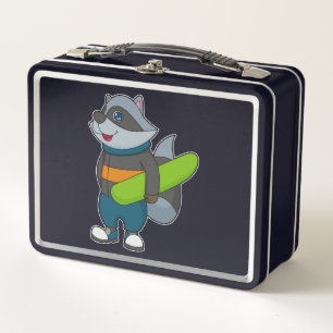 Racoon as Snowboarder with Snowboard Metal Lunch Box