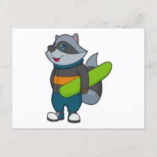 Racoon as Snowboarder with Snowboard Postcard