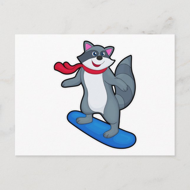 Racoon as Snowboarder with Snowboard & Scarf Postcard (Front)