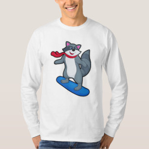 Racoon as Snowboarder with Snowboard & Scarf T-Shirt