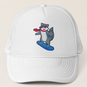 Racoon as Snowboarder with Snowboard & Scarf Trucker Hat