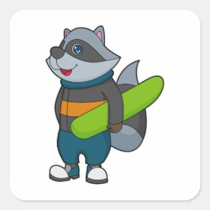 Racoon as Snowboarder with Snowboard Square Sticker