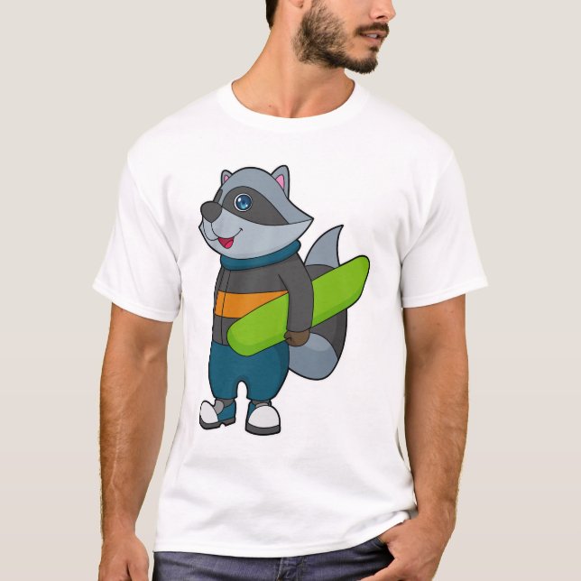 Racoon as Snowboarder with Snowboard T-Shirt (Front)