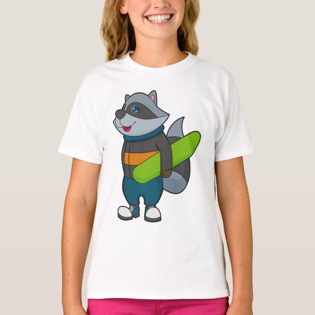Racoon as Snowboarder with Snowboard T-Shirt (Front)