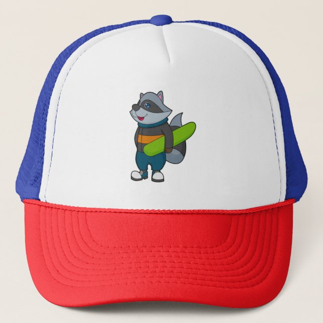 Racoon as Snowboarder with Snowboard Trucker Hat (Front)