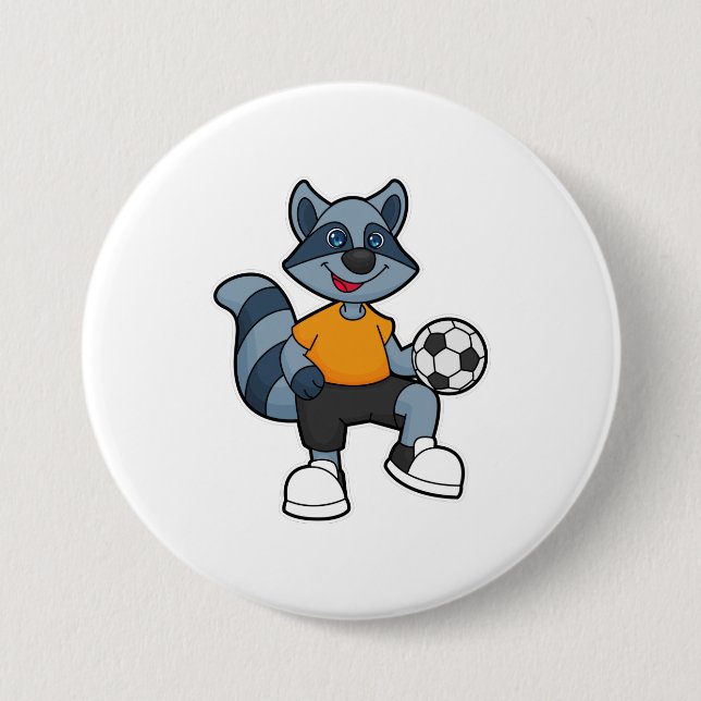 Racoon as Soccer player with Soccer ball 7.5 Cm Round Badge (Front)