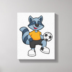 Racoon as Soccer player with Soccer ball Canvas Print